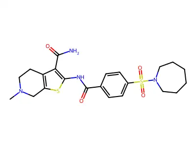 2-(4-(azepan-1-ylsulfonyl)benzamido)-6-methyl-4,5,6,7-tetrahydrothieno[2,3-c]pyridine-3-carboxamide structure