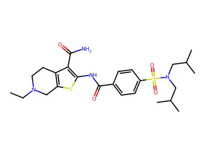 2-(4-(N,N-diisobutylsulfamoyl)benzamido)-6-ethyl-4,5,6,7-tetrahydrothieno[2,3-c]pyridine-3-carboxamide structure