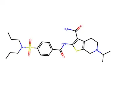 2-(4-(N,N-dipropylsulfamoyl)benzamido)-6-isopropyl-4,5,6,7-tetrahydrothieno[2,3-c]pyridine-3-carboxamide structure