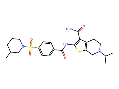 6-isopropyl-2-(4-((3-methylpiperidin-1-yl)sulfonyl)benzamido)-4,5,6,7-tetrahydrothieno[2,3-c]pyridine-3-carboxamide structure