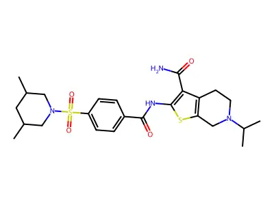 2-{4-[(3,5-dimethylpiperidin-1-yl)sulfonyl]benzamido}-6-(propan-2-yl)-4H,5H,6H,7H-thieno[2,3-c]pyridine-3-carboxamide structure