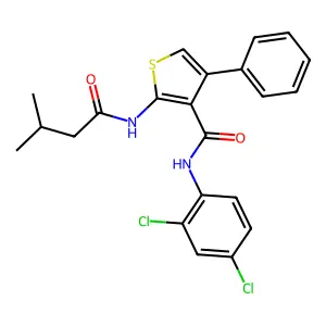 N-(2,4-dichlorophenyl)-2-(3-methylbutanoylamino)-4-phenylthiophene-3-carboxamide structure