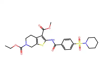 6-ethyl 3-methyl 2-(4-(piperidin-1-ylsulfonyl)benzamido)-4,5-dihydrothieno[2,3-c]pyridine-3,6(7H)-dicarboxylate structure
