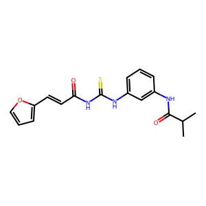 N-[3-[[(E)-3-(furan-2-yl)prop-2-enoyl]carbamothioylamino]phenyl]-2-methylpropanamide structure