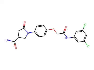 1-[4-[2-(3,5-Dichloroanilino)-2-oxoethoxy]phenyl]-5-oxopyrrolidine-3-carboxamide structure