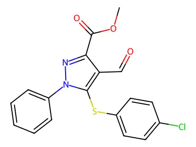 methyl 5-[(4-chlorophenyl)sulfanyl]-4-formyl-1-phenyl-1H-pyrazole-3-carboxylate structure