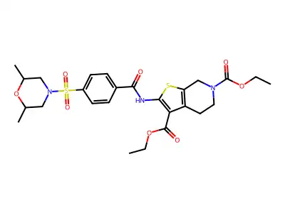 diethyl 2-(4-((2,6-dimethylmorpholino)sulfonyl)benzamido)-4,5-dihydrothieno[2,3-c]pyridine-3,6(7H)-dicarboxylate structure