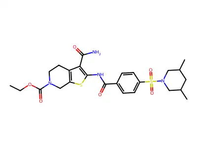 ethyl 3-carbamoyl-2-(4-((3,5-dimethylpiperidin-1-yl)sulfonyl)benzamido)-4,5-dihydrothieno[2,3-c]pyridine-6(7H)-carboxylate structure