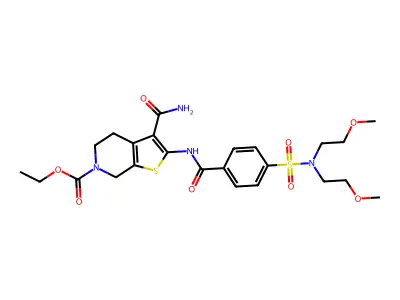 ethyl 2-(4-(N,N-bis(2-methoxyethyl)sulfamoyl)benzamido)-3-carbamoyl-4,5-dihydrothieno[2,3-c]pyridine-6(7H)-carboxylate structure