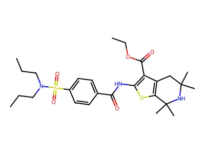 ethyl 2-[4-(dipropylsulfamoyl)benzamido]-5,5,7,7-tetramethyl-4H,5H,6H,7H-thieno[2,3-c]pyridine-3-carboxylate structure