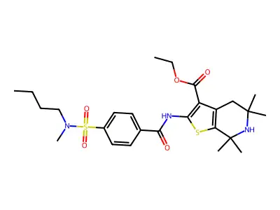 ethyl 2-(4-(N-butyl-N-methylsulfamoyl)benzamido)-5,5,7,7-tetramethyl-4,5,6,7-tetrahydrothieno[2,3-c]pyridine-3-carboxylate structure