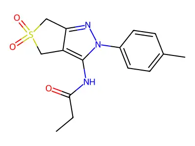 N-[2-(4-methylphenyl)-5,5-dioxo-4,6-dihydrothieno[3,4-c]pyrazol-3-yl]propanamide structure