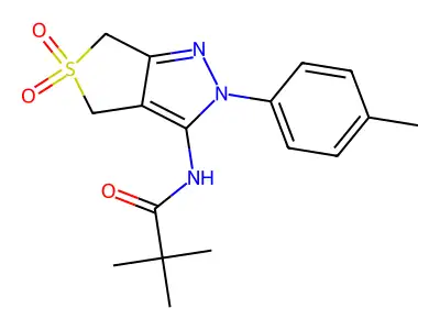 N-(5,5-dioxido-2-(p-tolyl)-4,6-dihydro-2H-thieno[3,4-c]pyrazol-3-yl)pivalamide structure