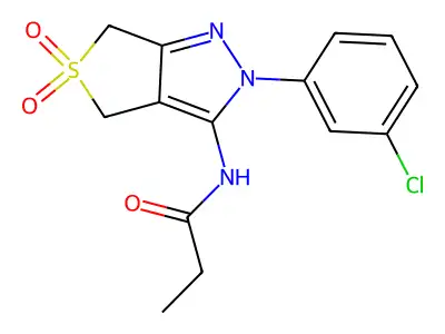 N-[2-(3-chlorophenyl)-5,5-dioxo-4,6-dihydrothieno[3,4-c]pyrazol-3-yl]propanamide structure