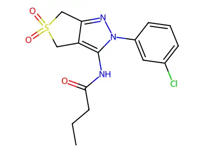 N-[2-(3-chlorophenyl)-5,5-dioxo-4,6-dihydrothieno[3,4-c]pyrazol-3-yl]butanamide structure