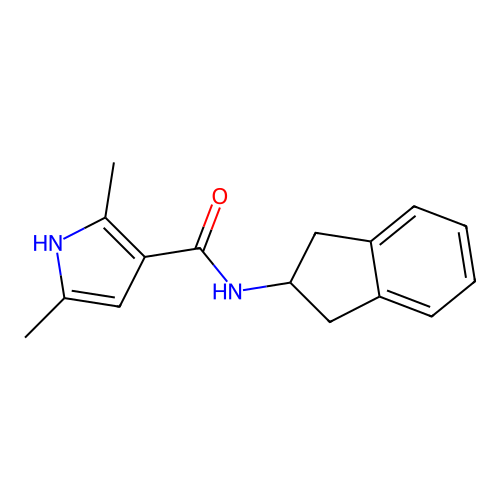N-(2,3-dihydro-1H-inden-2-yl)-2,5-dimethyl-1H-pyrrole-3-carboxamide structure