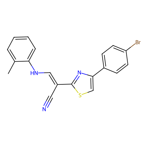 (2E)-2-[4-(4-bromophenyl)-1,3-thiazol-2-yl]-3-[(2-methylphenyl)amino]prop-2-enenitrile structure