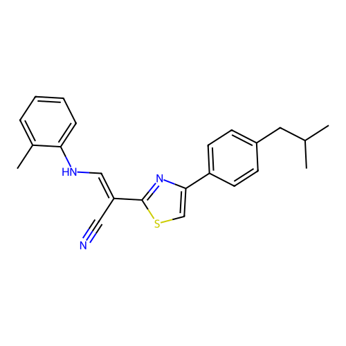 (2E)-3-[(2-methylphenyl)amino]-2-{4-[4-(2-methylpropyl)phenyl]-1,3-thiazol-2-yl}prop-2-enenitrile structure