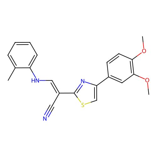 (2E)-2-[4-(3,4-dimethoxyphenyl)-1,3-thiazol-2-yl]-3-[(2-methylphenyl)amino]prop-2-enenitrile structure