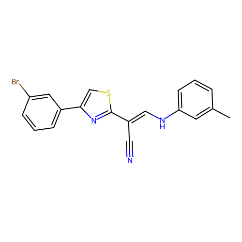(2E)-2-[4-(3-bromophenyl)-1,3-thiazol-2-yl]-3-[(3-methylphenyl)amino]prop-2-enenitrile structure