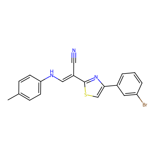 (2E)-2-[4-(3-bromophenyl)-1,3-thiazol-2-yl]-3-[(4-methylphenyl)amino]prop-2-enenitrile structure