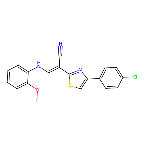 (2E)-2-[4-(4-chlorophenyl)-1,3-thiazol-2-yl]-3-[(2-methoxyphenyl)amino]prop-2-enenitrile structure