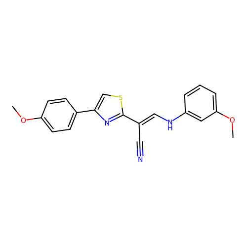 (2Z)-2-[4-(4-methoxyphenyl)-1,3-thiazol-2-yl]-3-[(3-methoxyphenyl)amino]prop-2-enenitrile structure