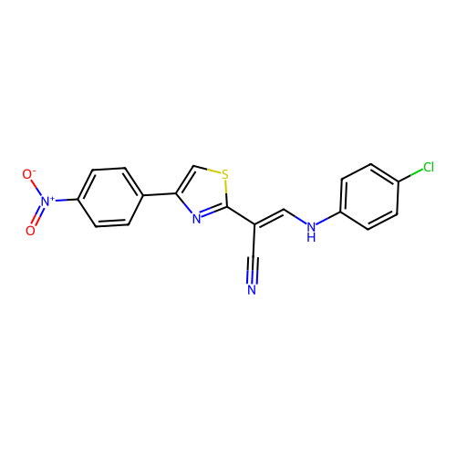 (E)-3-((4-chlorophenyl)amino)-2-(4-(4-nitrophenyl)thiazol-2-yl)acrylonitrile structure