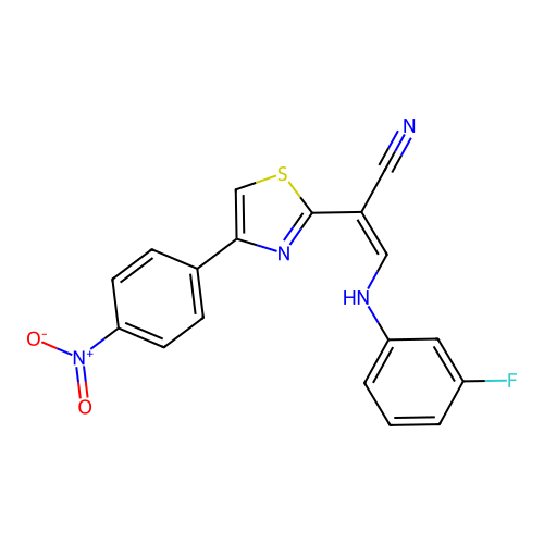 (Z)-3-((3-fluorophenyl)amino)-2-(4-(4-nitrophenyl)thiazol-2-yl)acrylonitrile structure