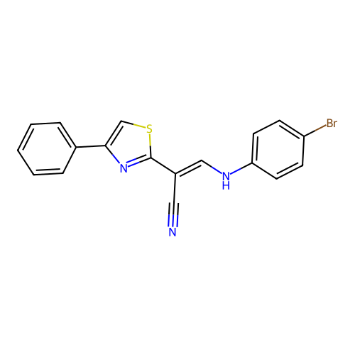 (2E)-3-[(4-bromophenyl)amino]-2-(4-phenyl-1,3-thiazol-2-yl)prop-2-enenitrile structure