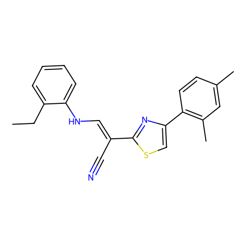 (2E)-2-[4-(2,4-dimethylphenyl)-1,3-thiazol-2-yl]-3-[(2-ethylphenyl)amino]prop-2-enenitrile structure