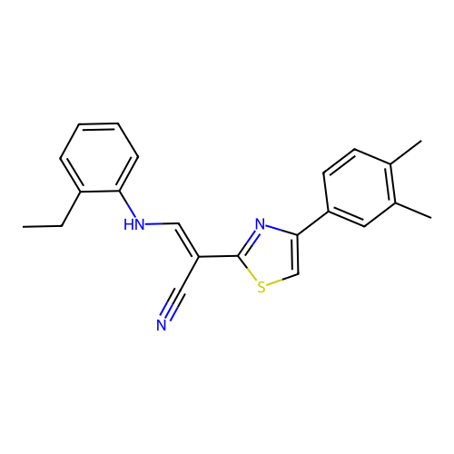 (2E)-2-[4-(3,4-dimethylphenyl)-1,3-thiazol-2-yl]-3-[(2-ethylphenyl)amino]prop-2-enenitrile structure