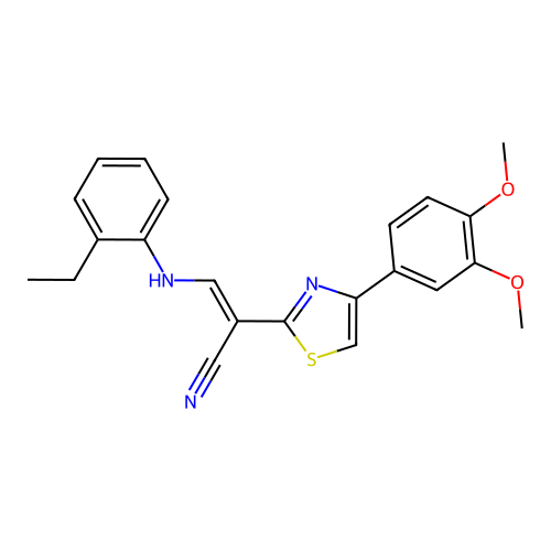 (2E)-2-[4-(3,4-dimethoxyphenyl)-1,3-thiazol-2-yl]-3-[(2-ethylphenyl)amino]prop-2-enenitrile structure