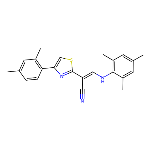 (2E)-2-[4-(2,4-dimethylphenyl)-1,3-thiazol-2-yl]-3-[(2,4,6-trimethylphenyl)amino]prop-2-enenitrile structure