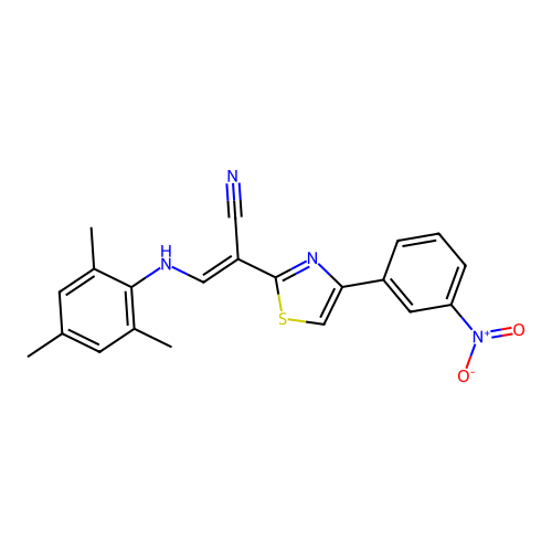 (2E)-2-[4-(3-nitrophenyl)-1,3-thiazol-2-yl]-3-[(2,4,6-trimethylphenyl)amino]prop-2-enenitrile structure