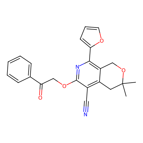 8-(furan-2-yl)-3,3-dimethyl-6-(2-oxo-2-phenylethoxy)-3,4-dihydro-1H-pyrano[3,4-c]pyridine-5-carbonitrile structure