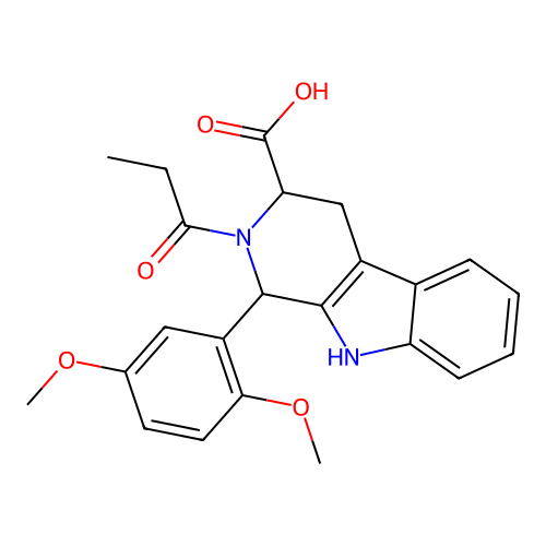 1-(2,5-dimethoxyphenyl)-2-propanoyl-1,3,4,9-tetrahydropyrido[3,4-b]indole-3-carboxylic acid structure