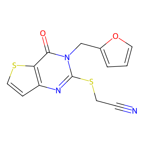 2-((3-(furan-2-ylmethyl)-4-oxo-3,4-dihydrothieno[3,2-d]pyrimidin-2-yl)thio)acetonitrile structure