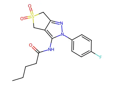 N-[2-(4-fluorophenyl)-5,5-dioxo-4,6-dihydrothieno[3,4-c]pyrazol-3-yl]pentanamide structure