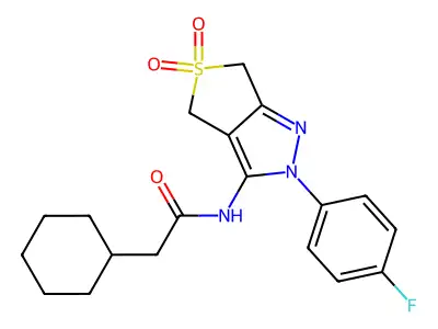 2-cyclohexyl-N-[2-(4-fluorophenyl)-5,5-dioxo-2H,4H,6H-5lambda6-thieno[3,4-c]pyrazol-3-yl]acetamide structure