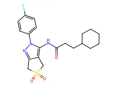 3-cyclohexyl-N-[2-(4-fluorophenyl)-5,5-dioxo-2H,4H,6H-5lambda6-thieno[3,4-c]pyrazol-3-yl]propanamide structure