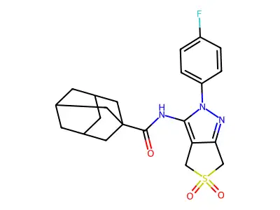 (3r,5r,7r)-N-(2-(4-fluorophenyl)-5,5-dioxido-4,6-dihydro-2H-thieno[3,4-c]pyrazol-3-yl)adamantane-1-carboxamide structure