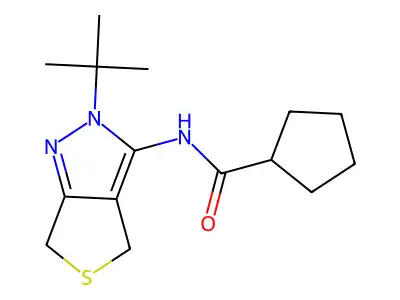 N-(2-tert-butyl-4,6-dihydrothieno[3,4-c]pyrazol-3-yl)cyclopentanecarboxamide structure