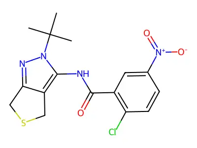 N-(2-tert-butyl-4,6-dihydrothieno[3,4-c]pyrazol-3-yl)-2-chloro-5-nitrobenzamide structure