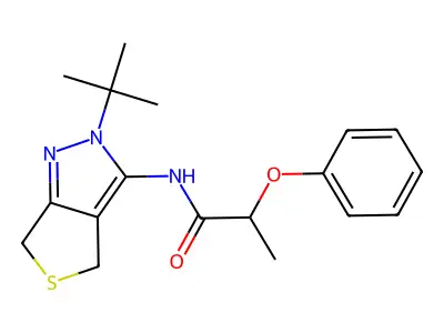 N-(2-tert-butyl-4,6-dihydrothieno[3,4-c]pyrazol-3-yl)-2-phenoxypropanamide structure