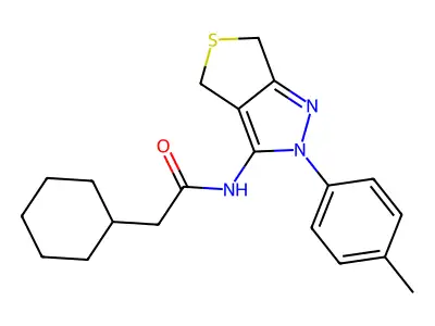 2-cyclohexyl-N-[2-(4-methylphenyl)-4,6-dihydrothieno[3,4-c]pyrazol-3-yl]acetamide structure