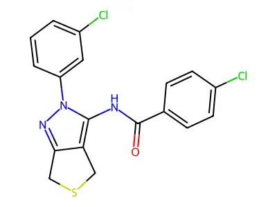 4-chloro-N-[2-(3-chlorophenyl)-2H,4H,6H-thieno[3,4-c]pyrazol-3-yl]benzamide structure