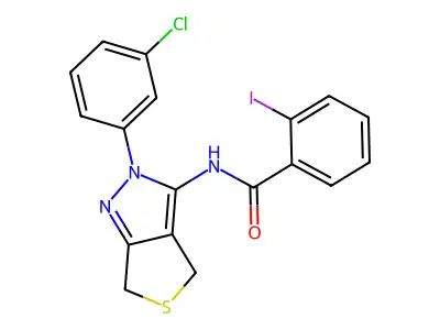 N-(2-(3-chlorophenyl)-4,6-dihydro-2H-thieno[3,4-c]pyrazol-3-yl)-2-iodobenzamide structure