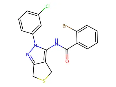 2-bromo-N-[2-(3-chlorophenyl)-4,6-dihydrothieno[3,4-c]pyrazol-3-yl]benzamide structure