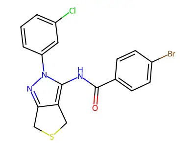 4-bromo-N-[2-(3-chlorophenyl)-4,6-dihydrothieno[3,4-c]pyrazol-3-yl]benzamide structure